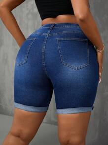 SHEIN SXY Shorts de motores elasticados ajustados y desgastados en tallas grandes