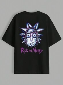Rick and Morty X SHEIN Men's Casual Cartoon Character And Letter Print Oversized T-Shirt With Drop Shoulder Design, Summer