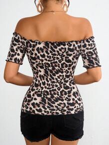 SHEIN VCAY Printed Knitted Leopard Pattern Slim Fit Regular Strapless Women's Top For Vacation - Black - View 2