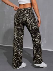 SHEIN EZwear 女性豹紋牛仔褲 - 彩色 - 查看 2