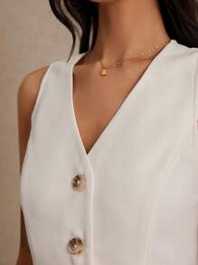 Poéselle 2 件套女式背心西装外套长裙套装，夏季白色西装套装，布里奇顿休闲轻松时尚，上衣背心配有背部可调节领带