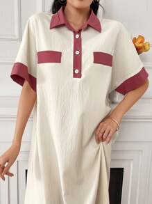 Seusyu 夏季彩邊polo領蝙蝠袖裙