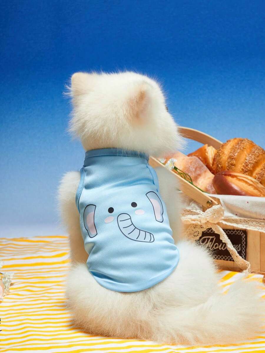 PETSIN 1pc Comfortable And Breathable Blue Animal Printed Pet Vest For Cats, Dogs, Elephants, Etc. For Summer - Multicolor - View 1