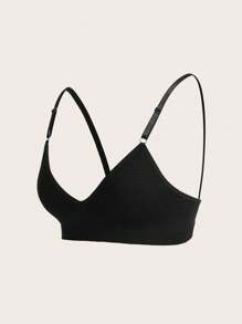 Women's Casual Plain Black Backless Bralette No Padding High Stretch Fabric - Black - View 5