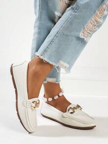 Chaussures plates confortables pour femmes avec strass en forme de papillon, mocassins mignons pour le port décontracté en extérieur, printemps/automne - Blanc - Voir 5