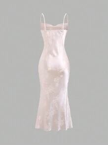 Sweetra 女士花卉印花垂坠领摆下摆优雅吊带连衣裙，夏季长款缎面女装