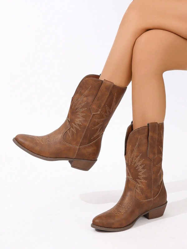 Match Hoodie Fashionable Western Style Knight Boots With Pointed Toe, Match Any Sweater Dress Chunky Heels And Embroidered Heart Design Cowboy Boots