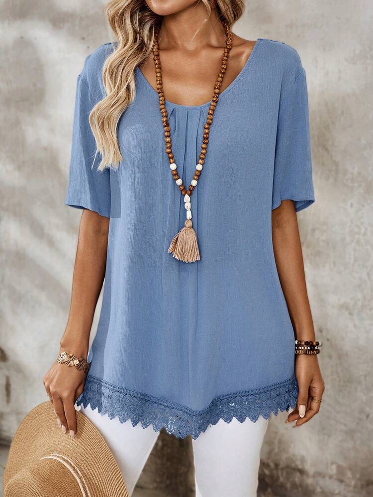 Women's Solid Color V-Neck Summer Casual Vacation Shirt Cute Tops Going Out Blouse