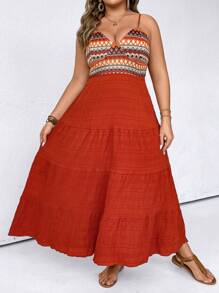 Breezaya 大碼細肩帶褶皺拼接洋裝 - 鏽棕色 - 查看 3