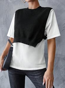SHEIN Essnce Camiseta de mujer 2 en 1 empalmada para el verano