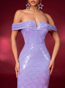 SHEIN Belle Elegant And Gorgeous Purple V-Neck Off-Shoulder Mermaid Formal Dress For Prom Or Other Special Occasions - Purple - View 1
