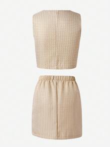 2pcs Teen Girl Outfit - Top And Skirt Set, Summer Casual Wear - Apricot - View 2