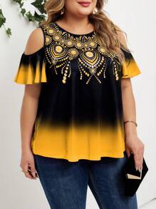 SHEIN Lady Áo thun trễ vai thanh lịch tinh tế Plus Size dành cho nữ đi chơi mùa hè - Màu vàng - Xem 5