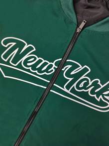 Manfinity Homme Men's Spring/Autumn Rave Baseball Bomber Jacket With Letter Print Long Sleeves, Fall - Green - View 6