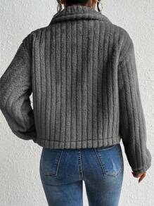 EMERY ROSE Solid Color Front Button Winter Long Sleeve Jacket Fall Cloth For Women - Dark Grey - View 2