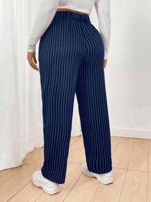 Flirla Plus Size Casual Striped Tapered Suit Pants