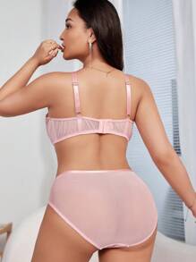 SHEIN Bộ đồ lót áo ngực và quần lót đơn giản hàng ngày cỡ lớn dành cho nữ, Đồ lót - Hồng - Xem 2