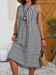 EMERY ROSE Plus Size Letnia, swobodna sukienka w kratę