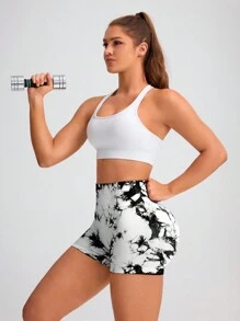 Core Rhythm Tie Dye Wideband Waist Sports ShortsWomen Sweat Short, Gym Short, Biker Short