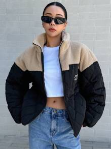 DAZY Women's Casual Colorblock Stand Collar Padded Coat, Winter ,Winter Women Clothes,Winter Coat Women