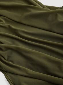 SHEIN MOD 素色褶邊寬肩帶上衣