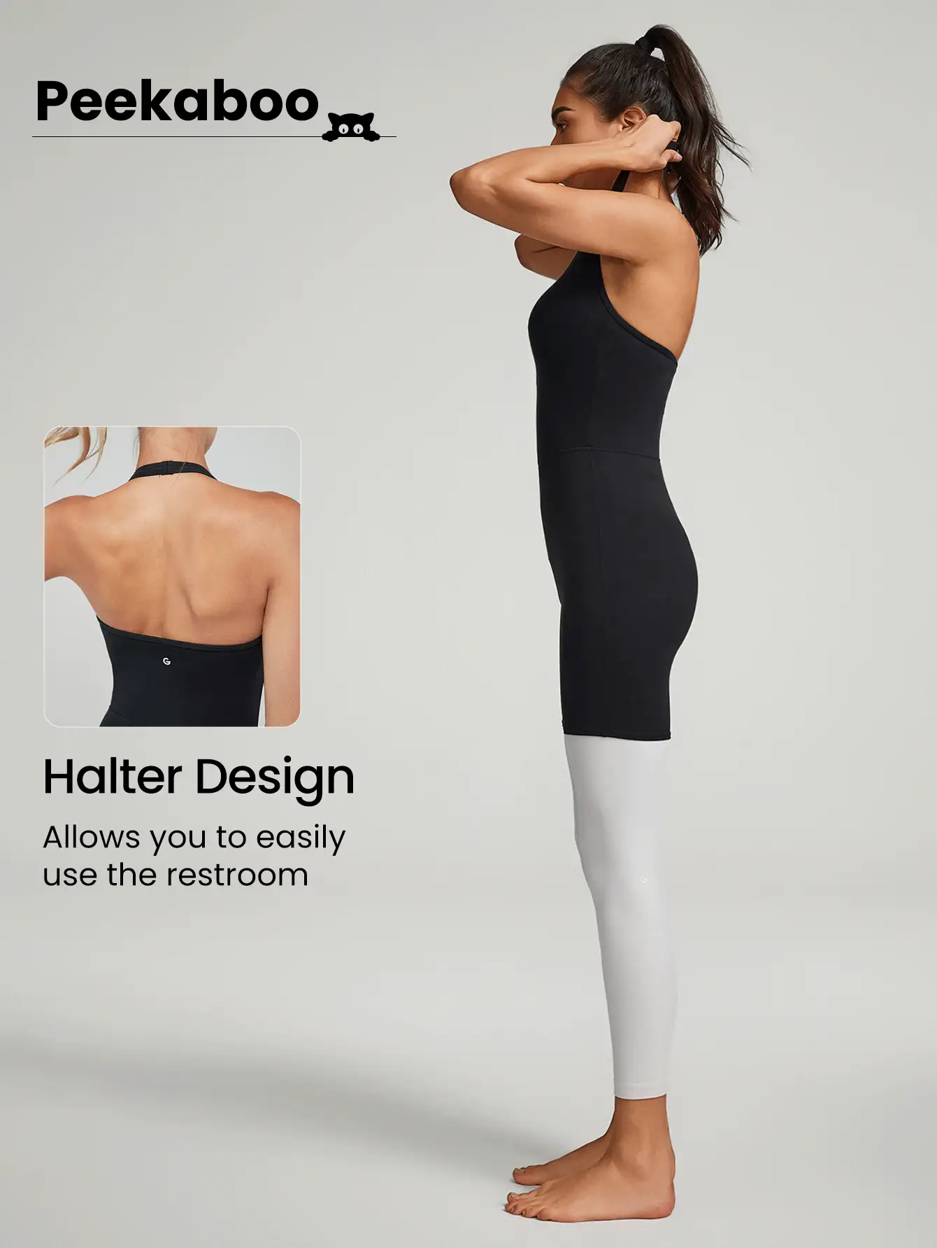 SHEIN GLOWMODE X Marika Sila 6" FeatherFit™ Halter Neck Romper Bodysuit Light Support Low Impact Yoga Studio Summer