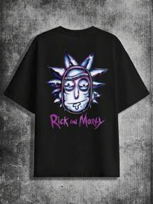Rick and Morty X SHEIN Men's Casual Cartoon Character And Letter Print Oversized T-Shirt With Drop Shoulder Design, Summer