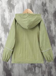 SHEIN Tween Boys' Spring/Fall Casual Letter Printing Hooded Jacket - Army Green - View 2