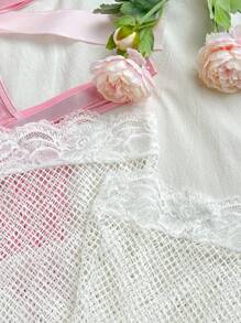 SHEIN Ladies' Sexy Fashion Lace Bodysuit - Pink - View 4