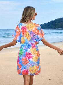 Swim Lushoire Women's Random Printed Casual Short Sleeve Cover Up Summer