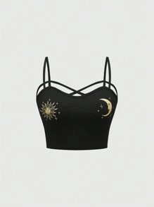 ROMWE Women's Gothic Holiday Style Cross Design Vest And Skirt Two-Piece Set - Multicolor - View 3