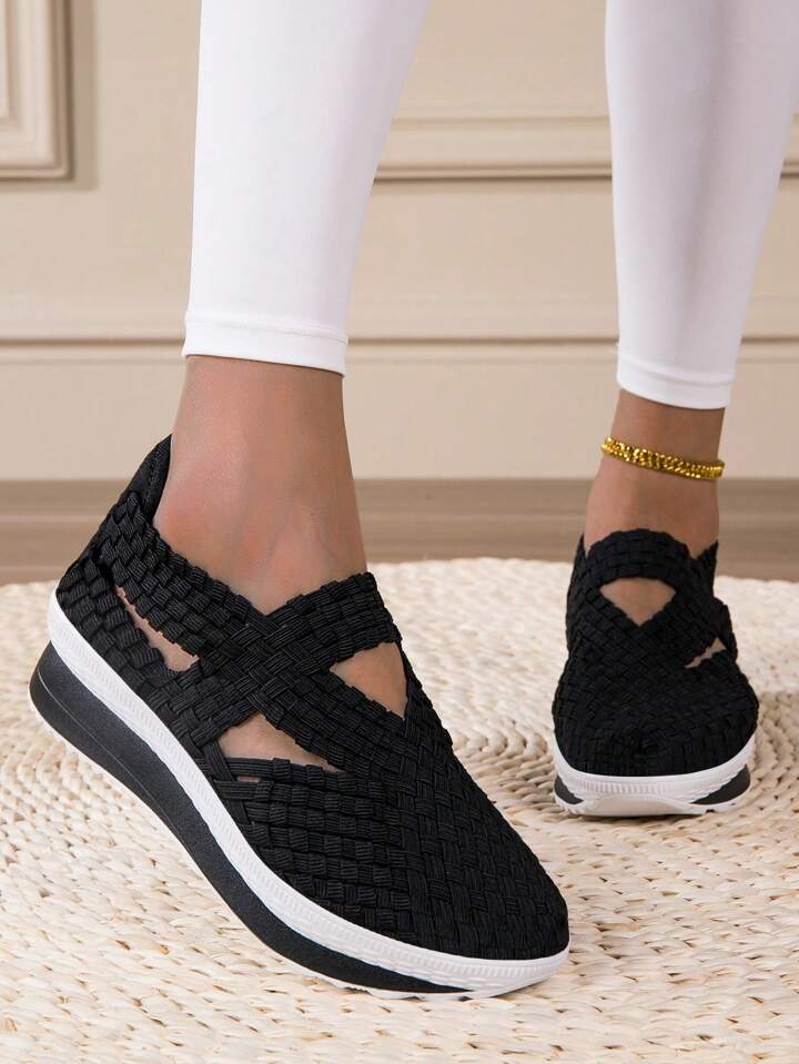 Women s Athletic Shoes With Wedge Heels Breathable Knit Upper And Thick Soles SHEIN