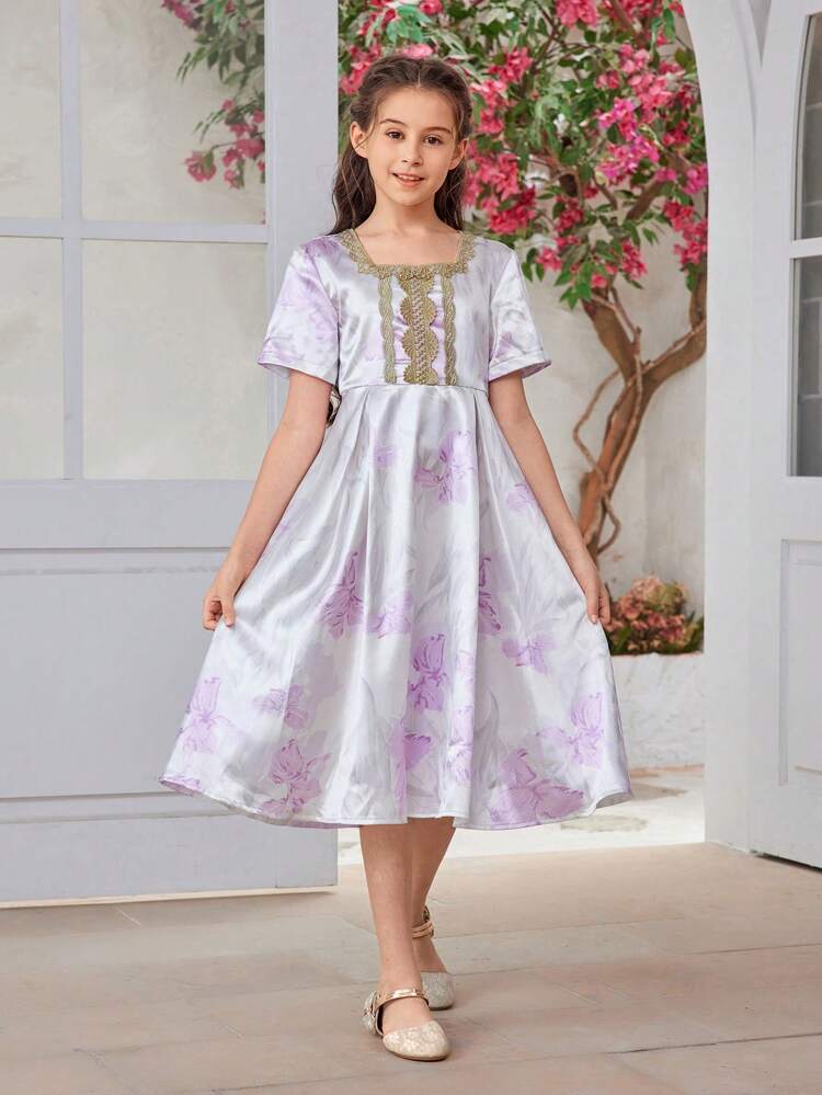 Tween Girl Random Printed Short Sleeve Dress