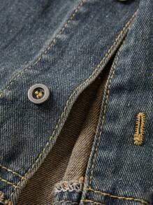 ROMWE MEN Street Life Áo sơ mi denim cài nút phía trước màu khối cho nam, đi học - Đồng - Xem 3
