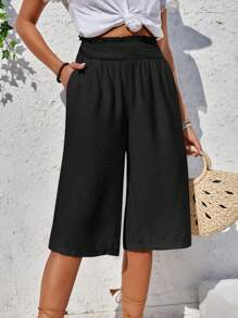 SHEIN LUNE Women's Solid Color Straight-Legged Vacation And Leisure Long Pants - Black - View 1