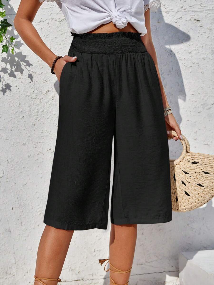 SHEIN LUNE Quần dài đi nghỉ chân thẳng màu trơn và quần dài thư giãn - màu đen - Xem 1