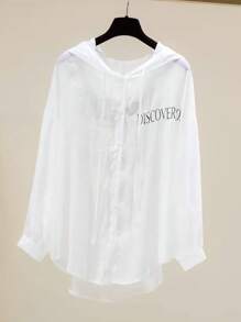 INAWLY Áo sơ mi đơn giản có mũ trùm đầu in họa tiết dành cho nữ, áo dài tay - trắng - Xem 2