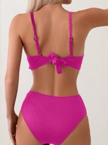 Damen Zwei-Teiler Bikini Set, Urlaubskollektion, Spezialstoff Badeanzug für Sommer Strand - Heißes Pink - Übersicht 2