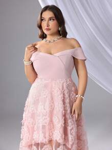 SHEIN Belle Plus Size Ball Gown Dress (Heavy Work), Elegant Dress For Wedding Guest/Occasion/Ceremony/Evening Party - Pink - View 4