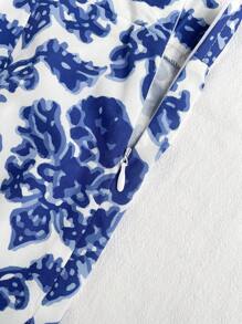 Soleia Pantalon large imprimé floral bleu et blanc pour les vacances des femmes - Bleu et Blanc - Voir 3