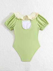 Girls Ruffle Trim Bow Front One Piece Swimsuit - Mint Green - View 2