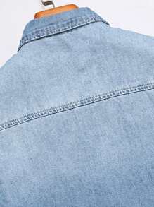 Manfinity Homme 男士破洞口袋貼布牛仔襯衫不帶T恤