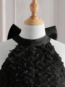 少女純色優雅高貴的領口晚禮服，法式蓬蓬無袖洋裝 - 黑色 - 查看 6