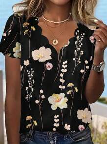 EMERY ROSE Women's Random Printed Short Sleeve Shirt (Pattern Randomly Cut) - Black - View 1