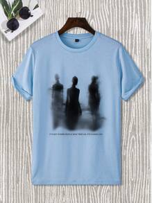 Claim Dot Men's Summer Unreal Shadow & Slogan Printed Round Neck Short Sleeve Casual T-Shirt - Baby Blue - View 4