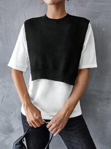 SHEIN Essnce Camiseta de mujer 2 en 1 empalmada para el verano