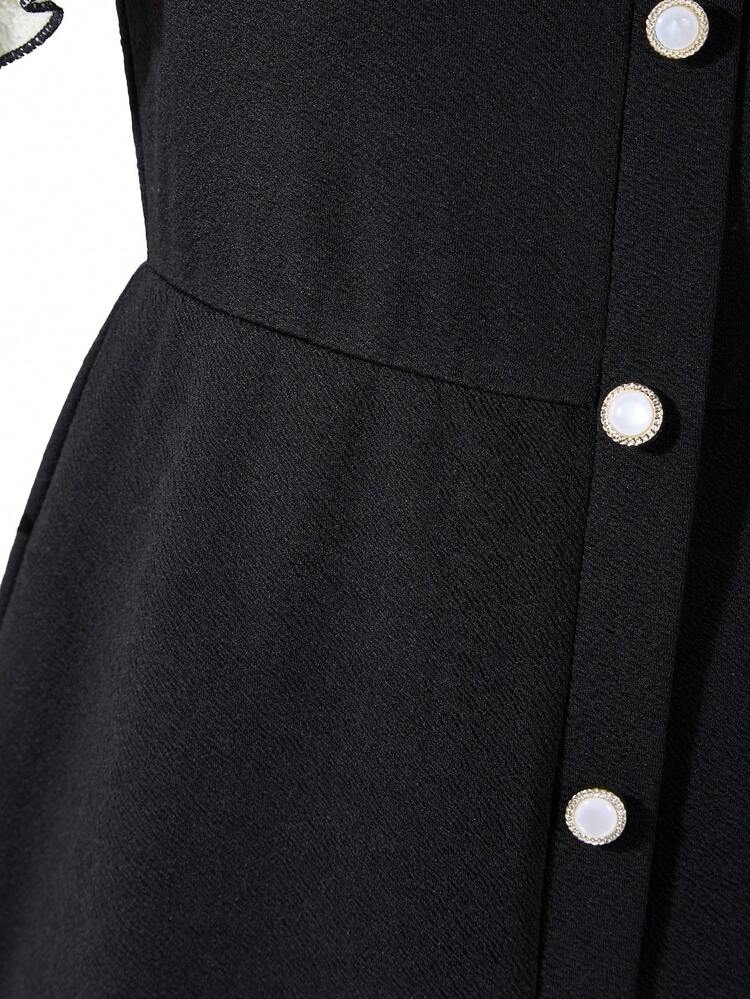 Tween Girl Fashionable Multilayer Ruffle Edge Puff Sleeve Dress