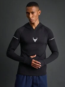 Manfinity Sport Corelite Moletom esportivo masculino estilo namorado slim fit com capuz refletivo estampado Moletom masculino estilo namorado - Preto - Ver 5