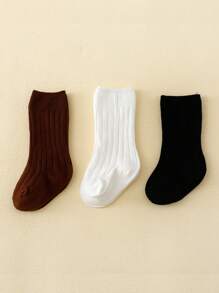 3 Pairs Infant Toddler Unisex Striped Basic Calf Socks For Daily Wear All Year Round - Multicolor - View 5