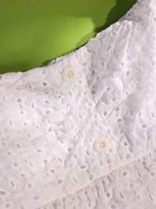 SHEIN Unity Ladies' Solid Color Simple Daily Eyelet Embroidery Shirt - White - View 4